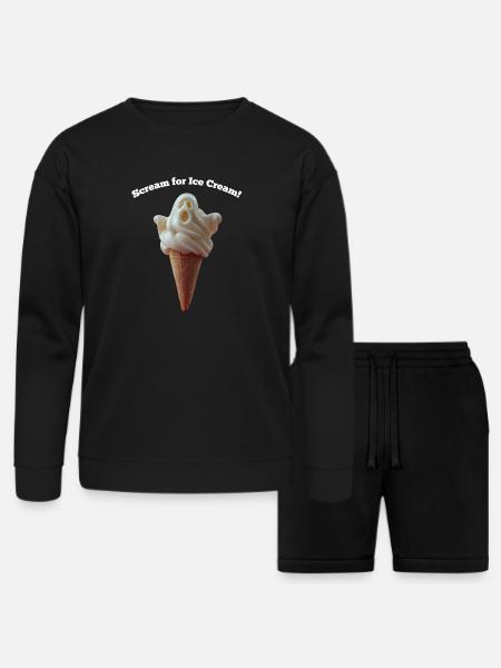 Scream Ghost Ice Cream Cone - Bella + Canvas Unisex Sweatshirt & Short Set - black
