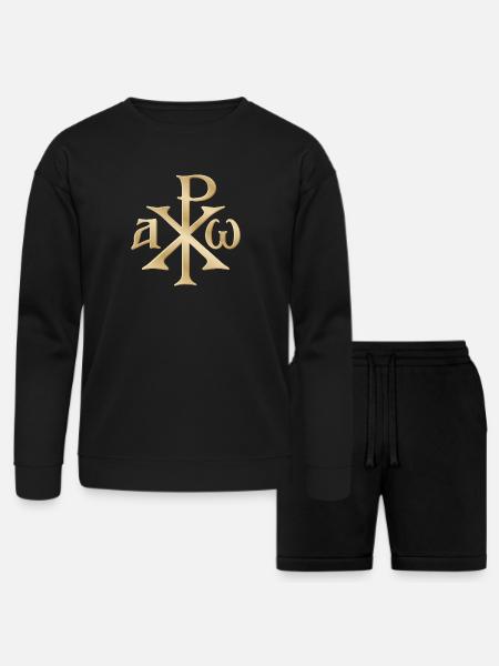 Chi Rho Christogram Gold - Bella + Canvas Unisex Sweatshirt & Short Set - black