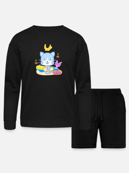 Blue Cat Beach Splash - Bella + Canvas Unisex Sweatshirt & Short Set - black