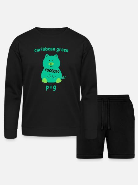 Caribbean green Pig - Bella + Canvas Unisex Sweatshirt & Short Set - black