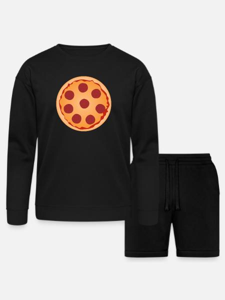 Pepperoni Pizza Slice Art - Bella + Canvas Unisex Sweatshirt & Short Set - black