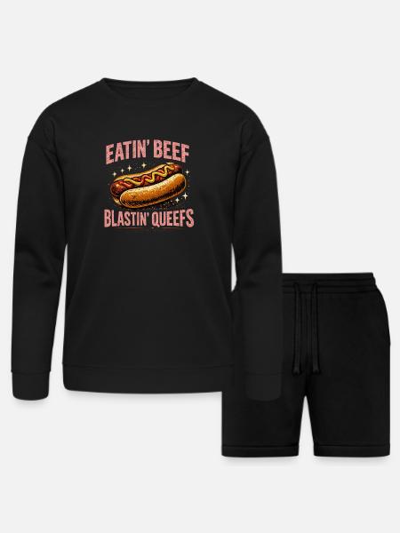 Hotdog_Eatin_Beef_Blastin_Queefs - Bella + Canvas Unisex Sweatshirt & Short Set - black