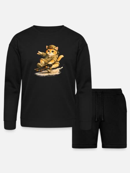 Skate Kitten on Board - Bella + Canvas Unisex Sweatshirt & Short Set - black