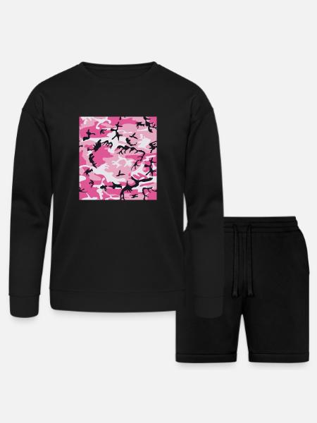 Pink Camo Camouflage - Bella + Canvas Unisex Sweatshirt & Short Set - black