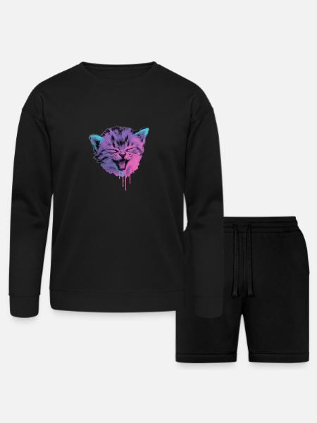 Neon Cat Splash - Bella + Canvas Unisex Sweatshirt & Short Set - black