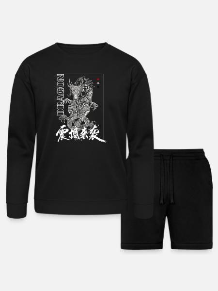 Dragon Glyphs on Black Ink - Bella + Canvas Unisex Sweatshirt & Short Set - black