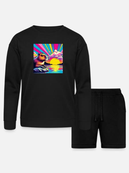 Neon Sunset Guinea Pig - Bella + Canvas Unisex Sweatshirt & Short Set - black