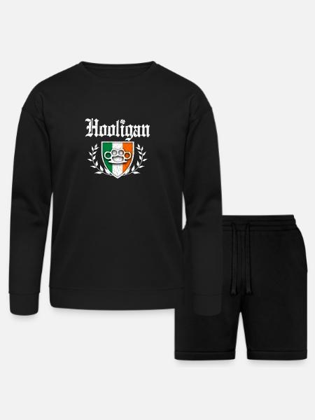 Irish Hooligan Crest vintage distressed look - Bella + Canvas Unisex Sweatshirt & Short Set - black