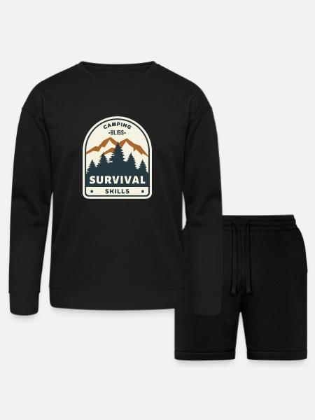 Camping Bliss Survival Skills - Bella + Canvas Unisex Sweatshirt & Short Set - black