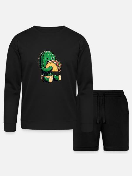 Mexican taco cactus - Bella + Canvas Unisex Sweatshirt & Short Set - black