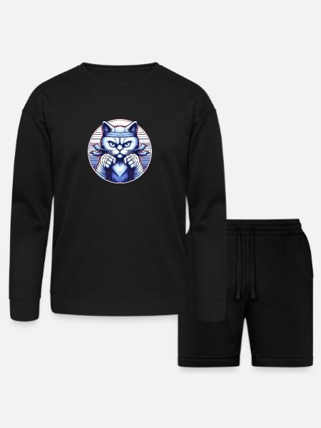 Fighting Angry Blue Cat - Bella + Canvas Unisex Sweatshirt & Short Set - black
