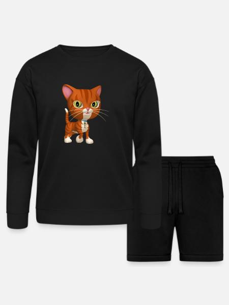 Orange Tabby Cat - Bella + Canvas Unisex Sweatshirt & Short Set - black
