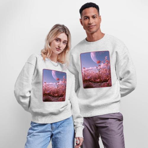 Cosmic Moon & Cosmos Flowers Art - Stanley/Stella Radder Unisex Oversized Organic Sweatshirt