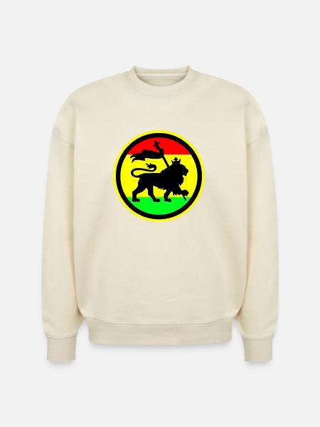 Rasta Lion - Stanley/Stella Radder Unisex Oversized Organic Sweatshirt - cool heather grey