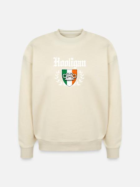 Irish Hooligan Crest vintage distressed look - Stanley/Stella Radder Unisex Oversized Organic Sweatshirt - cool heather grey