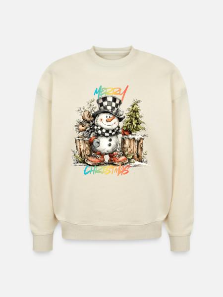 Checkerboard Snowman Christmas Tee - Stanley/Stella Radder Unisex Oversized Organic Sweatshirt -