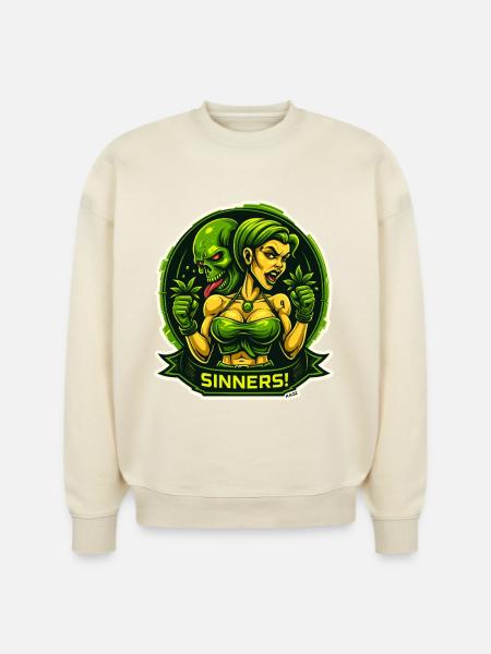 Sinners! Green Femme vs Demon - Stanley/Stella Radder Unisex Oversized Organic Sweatshirt -