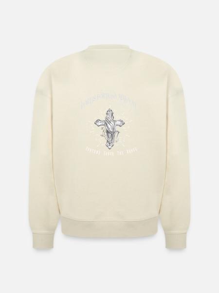 Fortis Fortuna Adiuvat - Cross and Hand Tattoo - Stanley/Stella Radder Unisex Oversized Organic Sweatshirt - cool heather grey