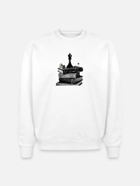Noir Bookshelf Chess Crown - Stanley/Stella Radder Unisex Oversized Organic Sweatshirt - white