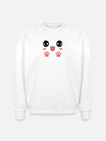 Sweet Smiling Cat Face Paw - Stanley/Stella Radder Unisex Oversized Organic Sweatshirt - white