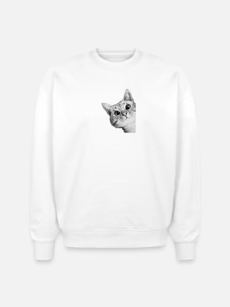 Curious Kitten Mono Sketch - Stanley/Stella Radder Unisex Oversized Organic Sweatshirt - white