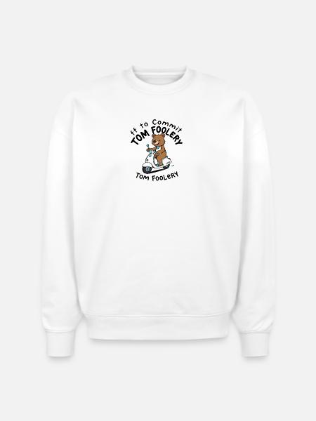 Cute Bear Riding Scooter Illustration - Stanley/Stella Radder Unisex Oversized Organic Sweatshirt - white