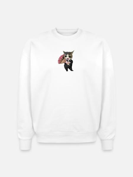 Cat in Suit with Bouquet - Stanley/Stella Radder Unisex Oversized Organic Sweatshirt - white