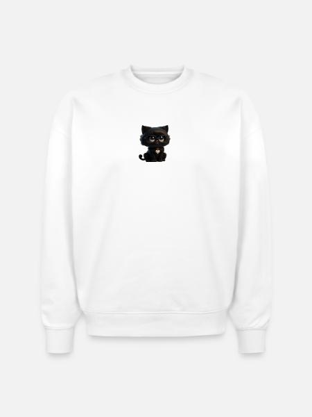 Black Kitty Glasses Heart Pendant - Stanley/Stella Radder Unisex Oversized Organic Sweatshirt - white