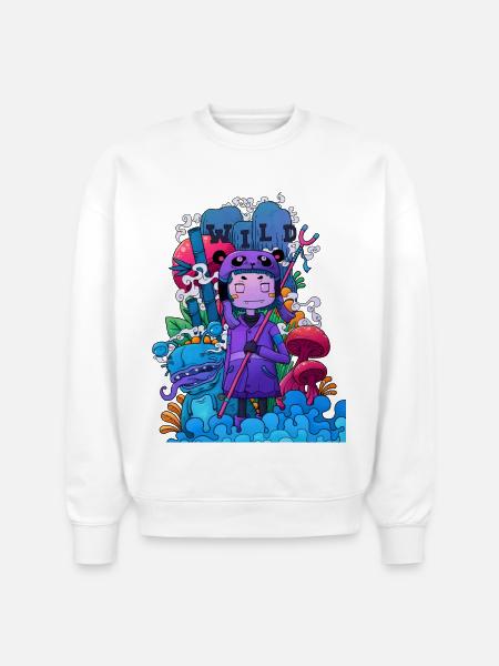 Wild Dreamer Neon Mushrooms - Stanley/Stella Radder Unisex Oversized Organic Sweatshirt - white
