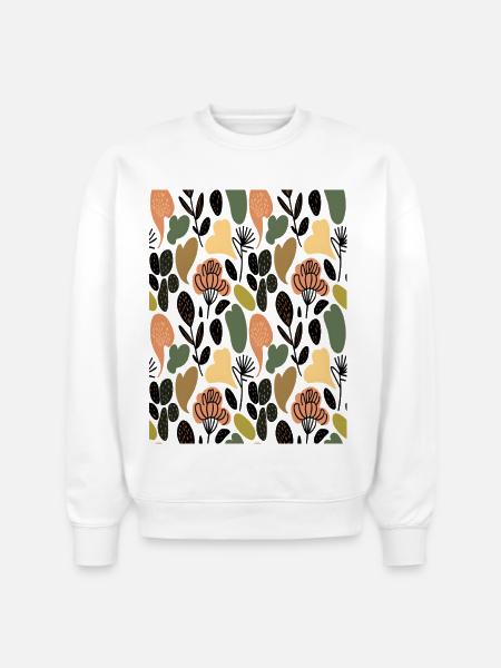 Rustic Botanical Floral Pattern - Stanley/Stella Radder Unisex Oversized Organic Sweatshirt - white