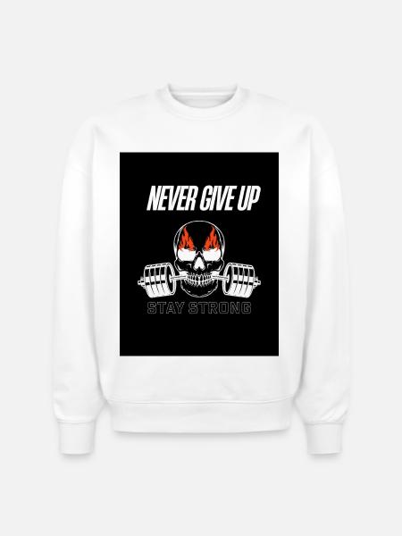 Never Give Up Skull Fitness - Stanley/Stella Radder Unisex Oversized Organic Sweatshirt - white