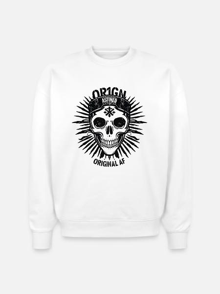 Dark Sunburst Skull Emblem - Stanley/Stella Radder Unisex Oversized Organic Sweatshirt - white