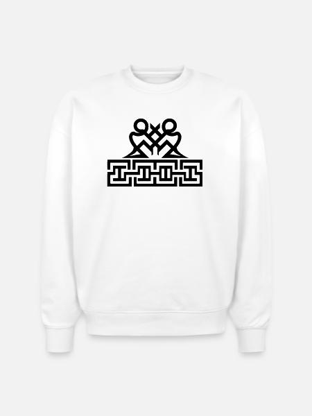Twin Glyphs and Maze Motif - Stanley/Stella Radder Unisex Oversized Organic Sweatshirt - white