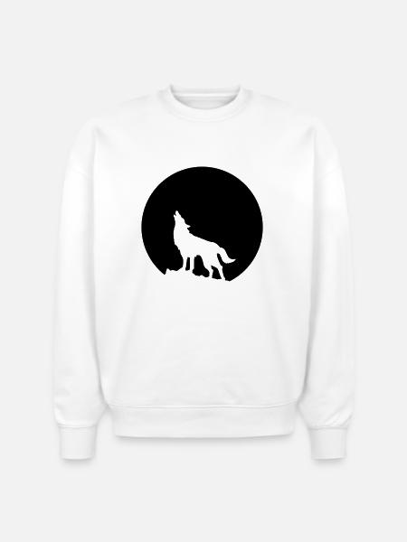 Wolf Howling Moon - Stanley/Stella Radder Unisex Oversized Organic Sweatshirt - white
