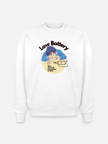 Permission to Rest Battery - Stanley/Stella Radder Unisex Oversized Organic Sweatshirt - white