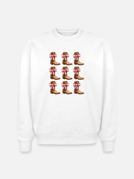 Cowgirl Boots and Pink Bows Rodeo - Stanley/Stella Radder Unisex Oversized Organic Sweatshirt - white