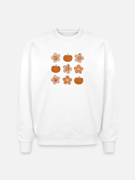 Rustic Pumpkin and Flower Pattern - Stanley/Stella Radder Unisex Oversized Organic Sweatshirt - white