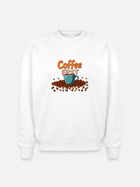 Coffee First Cup Splash - Stanley/Stella Radder Unisex Oversized Organic Sweatshirt - white