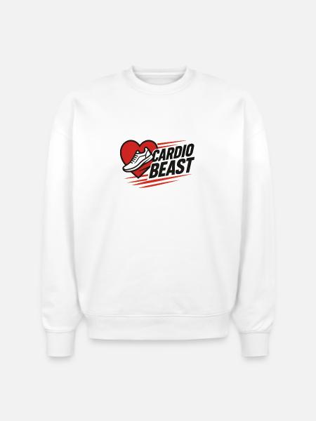 Cardio Beast Heartbeat Run Logo - Stanley/Stella Radder Unisex Oversized Organic Sweatshirt - white