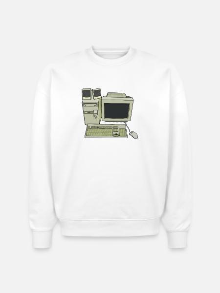 Retro Computer Desk Setup - Stanley/Stella Radder Unisex Oversized Organic Sweatshirt - white