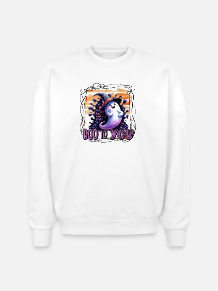 Whimsical Ghost Boo to You - Stanley/Stella Radder Unisex Oversized Organic Sweatshirt - white