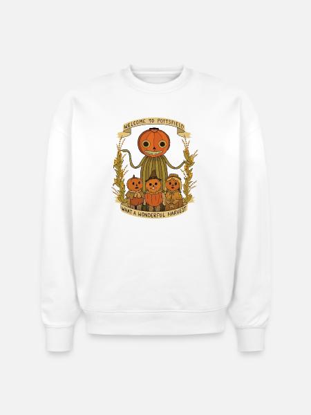 Harvest Family Pumpkin Scarecrow Banner - Stanley/Stella Radder Unisex Oversized Organic Sweatshirt - white