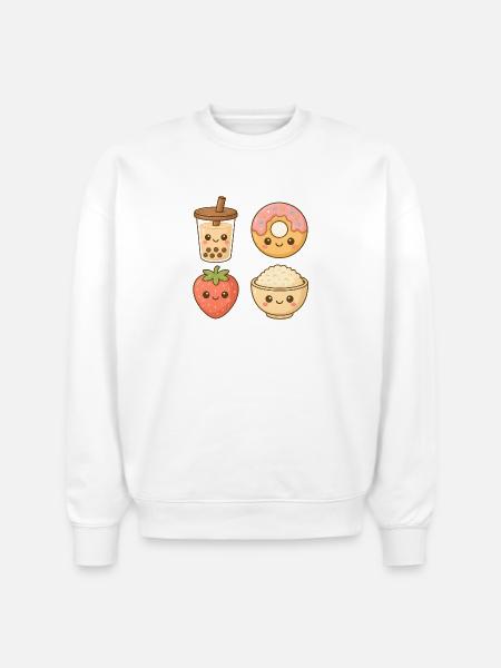 Kawaii Food Friends - Stanley/Stella Radder Unisex Oversized Organic Sweatshirt - white
