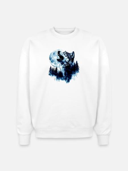 Wolf Howling at the Moon - Stanley/Stella Radder Unisex Oversized Organic Sweatshirt - white