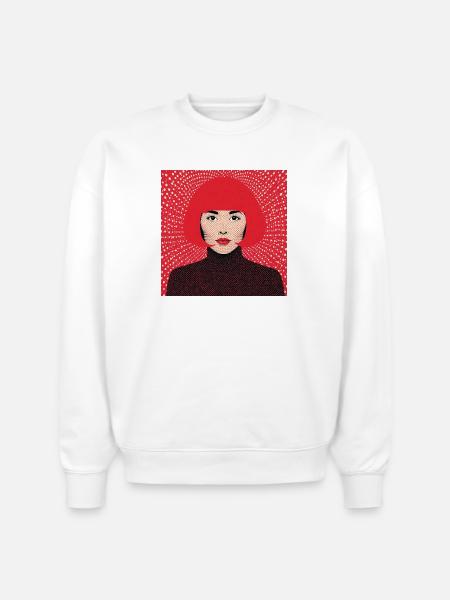 Crimson Pop Art Halftone Portrait - Stanley/Stella Radder Unisex Oversized Organic Sweatshirt - white