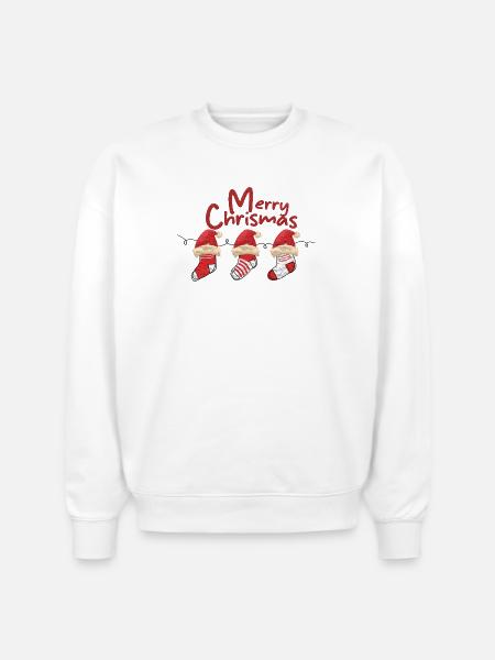 Merry Christmas Sock Trio - Stanley/Stella Radder Unisex Oversized Organic Sweatshirt - white