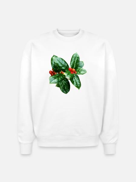 Holly With Berries - Stanley/Stella Radder Unisex Oversized Organic Sweatshirt - white