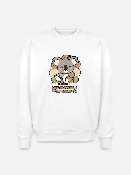 Koala Sips Again - Stanley/Stella Radder Unisex Oversized Organic Sweatshirt - white