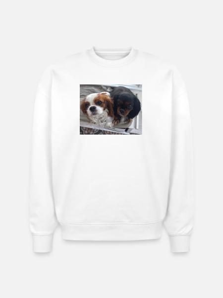 Cavalier Duo on Bench - Stanley/Stella Radder Unisex Oversized Organic Sweatshirt - white