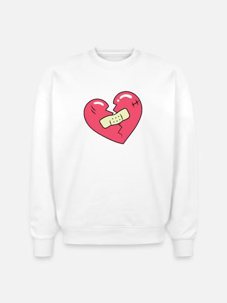 Broken Heart and Patch - Stanley/Stella Radder Unisex Oversized Organic Sweatshirt - white